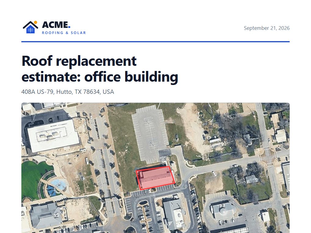 First page of the roof replacement estimate for an office building